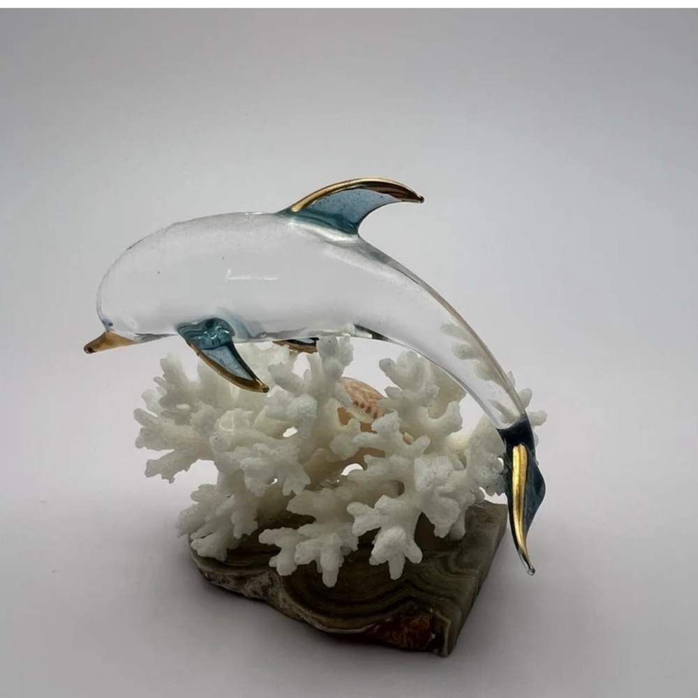 Elegant Glass Dolphin Figurine with Gold Accents - Picture 7 of 9